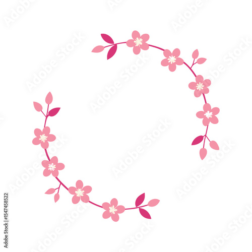 Sakura cherry blossom frame vector illustration for floral spring decor with white background