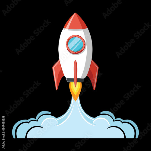 Red Rocket Launching into Space Clouds