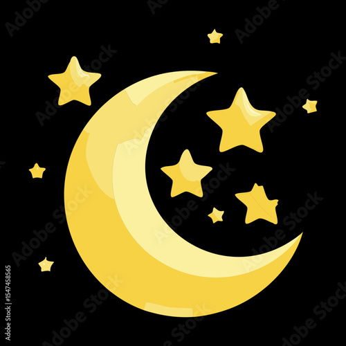 Glowing Moon and Stars Night Sky Graphic
