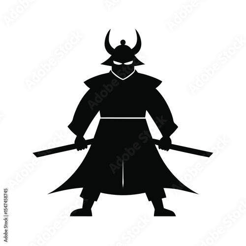 Silhouette of samurai fighter artwork for cultural warrior design with white background