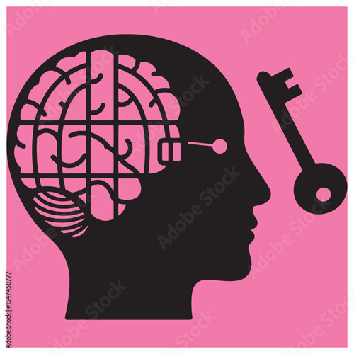 Illustration of a brain with a key symbolizing access and cognitive function