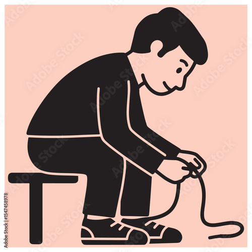 Illustration of a person sitting and tying shoelaces with a minimalist style and aesthetic