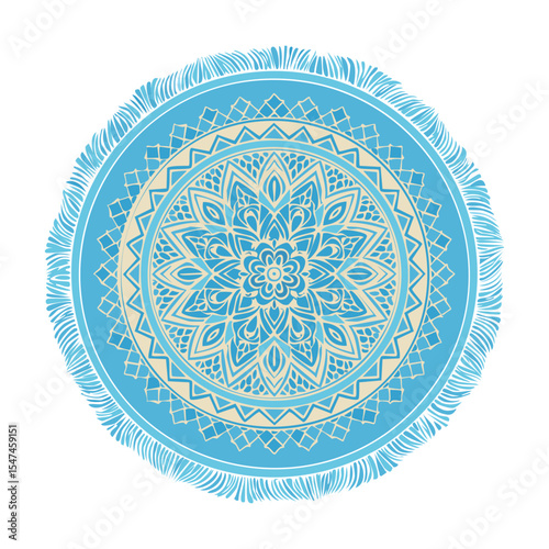 Light Blue Circular Mandala Beach Towel Design