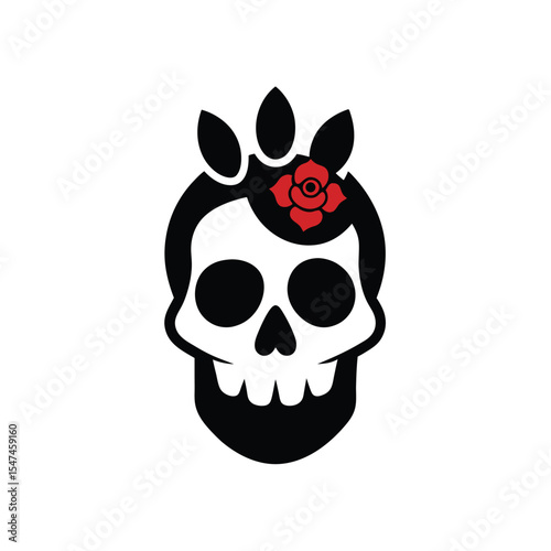 Vintage skull crowned with roses artwork for romantic gothic tattoo theme with white background