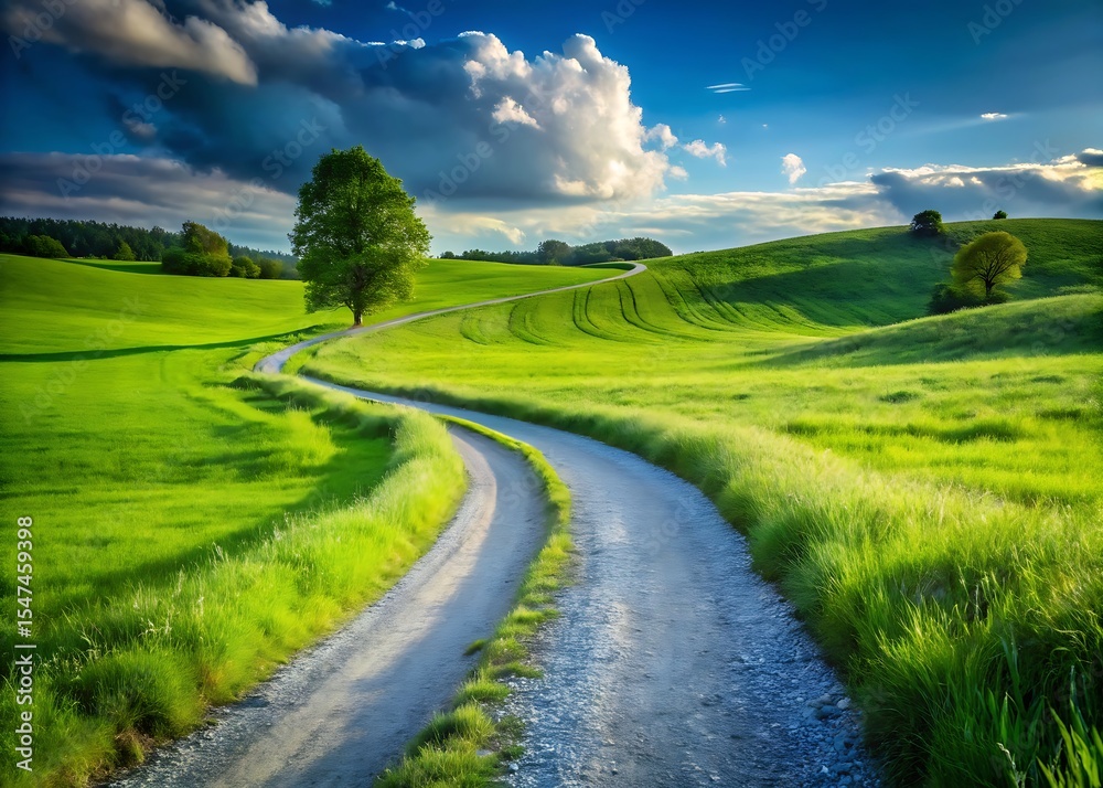 Fototapeta premium Winding Gravel Path Through Green Field