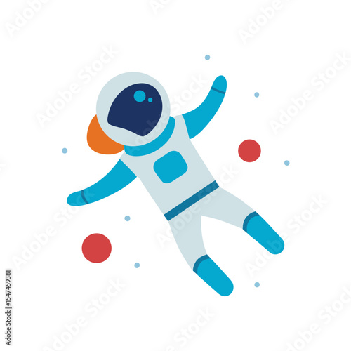 Astronaut floating in zero gravity illustration for outer space theme with white background
