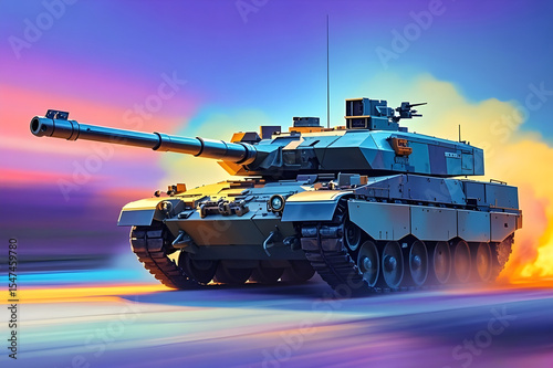 illustration single panzer in action colorful ai generated
