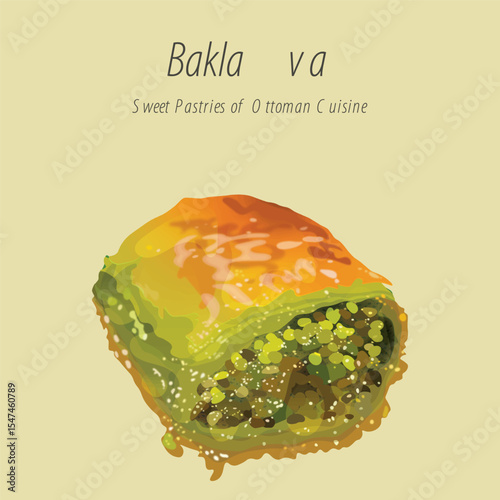 Middle East Sweet Baklava Vector Illustration