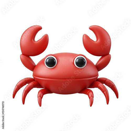 Crab with claws. 3d rendering isolated on white background. Cartoon plastic style icon