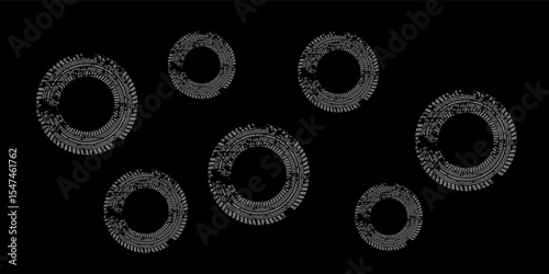 Halftone circular dotted frames set. Circle dots texture isolated on white background. Spotted spray texture. Vector abstract design element spiral circle sound wave logo modern black and white.