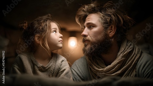 A heartwarming portrait capturing the tender bond between a father and his young daughter their faces expressing a deep sense of love trust and understanding