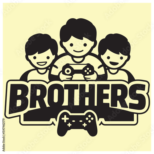 Three brothers enjoying video games together with a gaming controller fun illustration