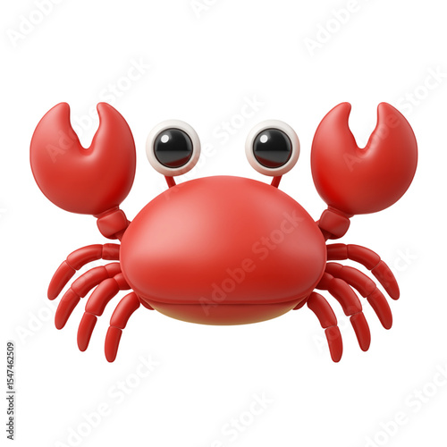 Crab with claws. 3d rendering isolated on white background. Cartoon plastic style icon