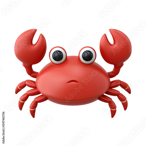Crab with claws. 3d rendering isolated on white background. Cartoon plastic style icon