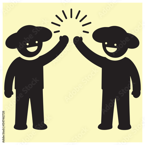 Two happy figures celebrating success with a high five symbol of agreement and friendship