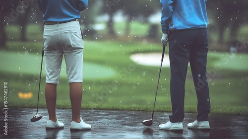 Golfers on a Rainy Day, weather, wet, course, golf course, greens