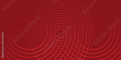 Collection of red concentric circles. Collection of radial sound wave or sonar rings. Pack of radar icon symbols, targets, dashed lines, halftones.