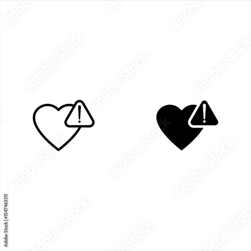 Warning triangle icon set, failure icon with heart sign. Heart attack. Medical icon vector illustration