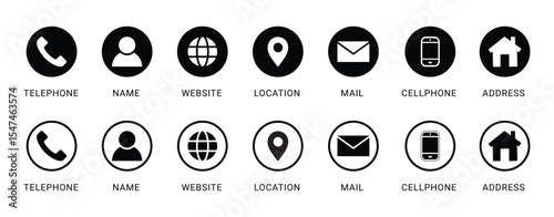 Business card icon set. Set of contact us icons for web and website. Contact icons phone, call, location, globe, use for web and website. vector illustration .