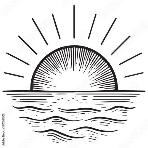 Black and white hand-drawn sun with rays, symbolizing positivity, energy, and hope in a mental wellness illustration with uplifting tones