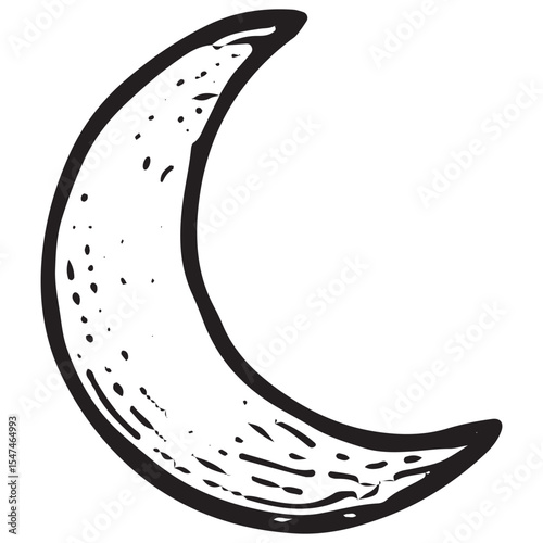 Black and white hand-drawn moon, representing tranquility, intuition, and peace in a mental wellness illustration with a mystic vibe