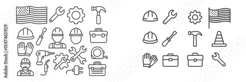 Construction tools and symbols represent teamwork and safety during building projects