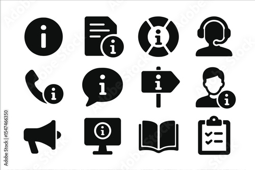 Information icons representing various communication methods and support options in a modern digital environment