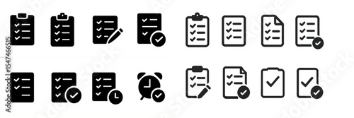 Collection of checklist icons representing tasks, notes, and reminders for organizing activities and managing time efficiently