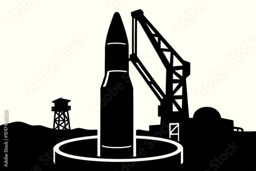 Silhouetted Missile and Launch Infrastructure Depicting Military Readiness and Power.