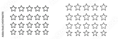 Collection of outlined star shapes arranged in a grid pattern, showcasing symmetry and simplicity in design