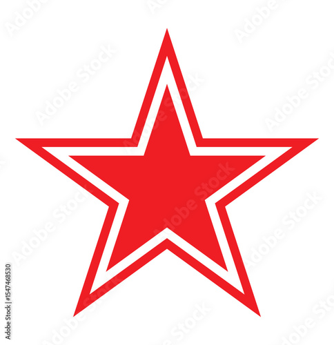 Outlined red star icon on white background. Star icon logo. Star with white inline. 