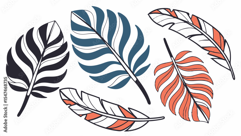 Fototapeta premium Vibrant Colorful Feathers Collection. Decorative Boho Style Design Elements. Tribal Art Vector Set.