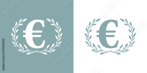 Logo con símbolo del euro con corona triunfal de hojas de laurel 