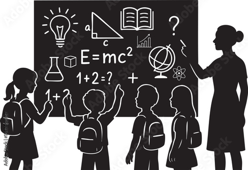 Teacher and Students with Blackboard

