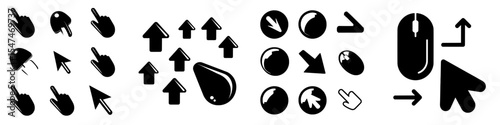 A set of computer mouse click cursor gray arrow icons and loading icons is available, along with a collection of mouse click cursors