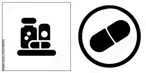 Pharmacy black fill icons are part of a larger design set for pharmacy icons