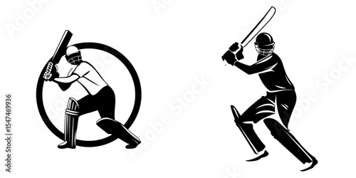 The design of a modern cricket player is presented as an isolated illustration on a white background, complete with a logo and icon