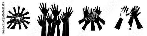 A diverse group of people from different cultures and backgrounds come together in unity and solidarity, with hands clasped in support and cooperation, forming a strong and harmonious community