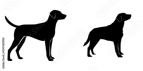 Isolated on a white background is a modern dog shape in the form of a minimalist dog silhouette