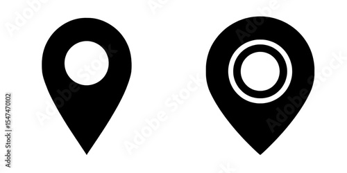 A modern icon set contains a location pin icon available in black filled and outlined styles