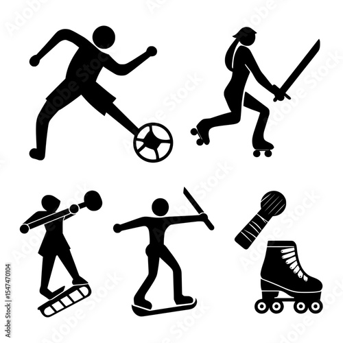 Icons for kids' activities like soccer, sword fighting, and roller skating, presented in a modern illustrative format