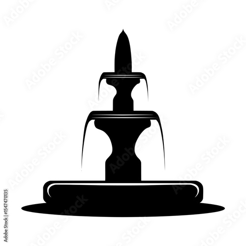 Modern illustration featuring the isolated silhouette of a water fountain on a white background is presented