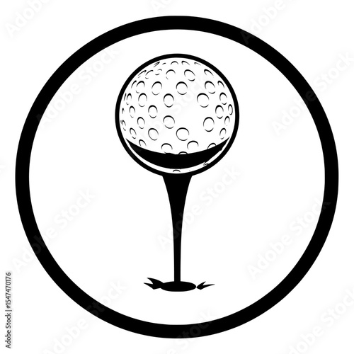 Minimalist icon of a golf ball with dimples on a tee in simple black outline, representing golf, sports, and outdoor activities in a minimalistic way