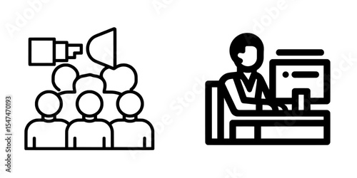 Employee recruitment and headhunting are represented by an editable stroke outline icon in a modern flat illustration isolated on white, with pixel perfection at 64 x
