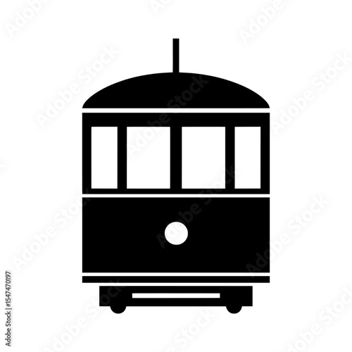 A white background serves as the backdrop for a classic streetcar, or trolley, presented in a modern silhouette