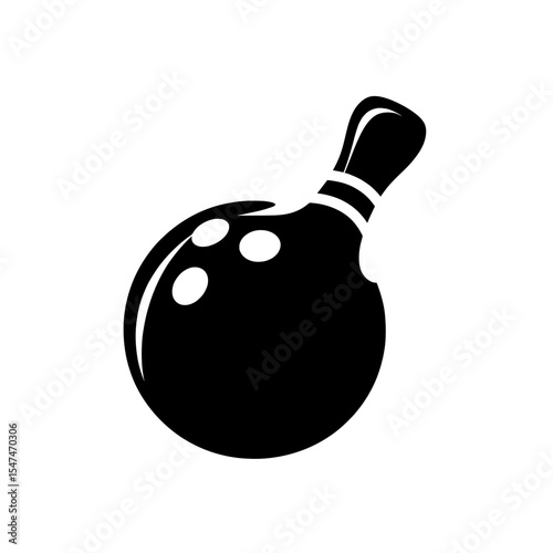 The silhouette of a bowling ball strike pin is depicted in a modern illustration isolated on a white background