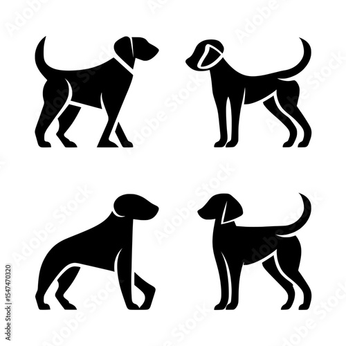 This logo icon set features 6 modern dogs in black silhouette, set against a white background for contrast