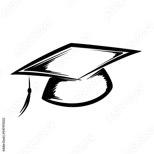 One line illustration of a graduation cap, presented as a hand drawn continuous sketch on a white background