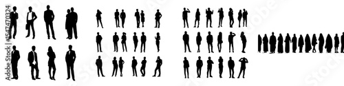 A collection of Arabic individuals in silhouette form are showcased in diverse poses against a white backdrop