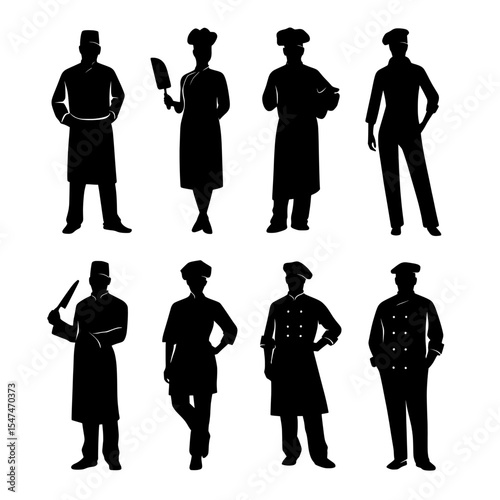 The silhouette Collection set consists of modern professional chefs isolated against a white background